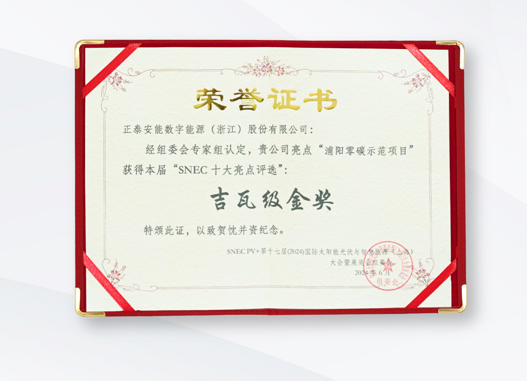2024SNEC吉瓦級金獎獎狀
